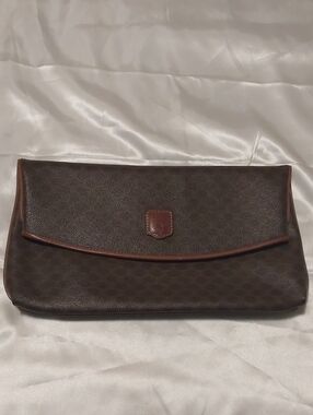Authentic Celine Brown Leather Travel Clutch Vintage
